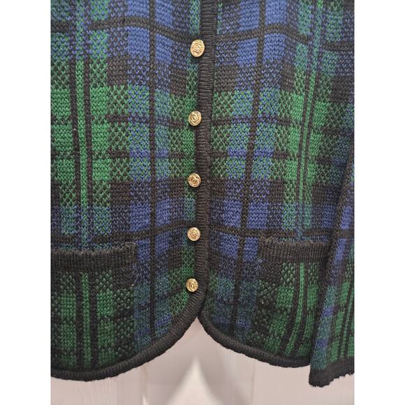 Vintage Tally-Ho Green Blue Plaid Cardigan Sweater Acrylic Size PP S 0-2 - Picture 6 of 15